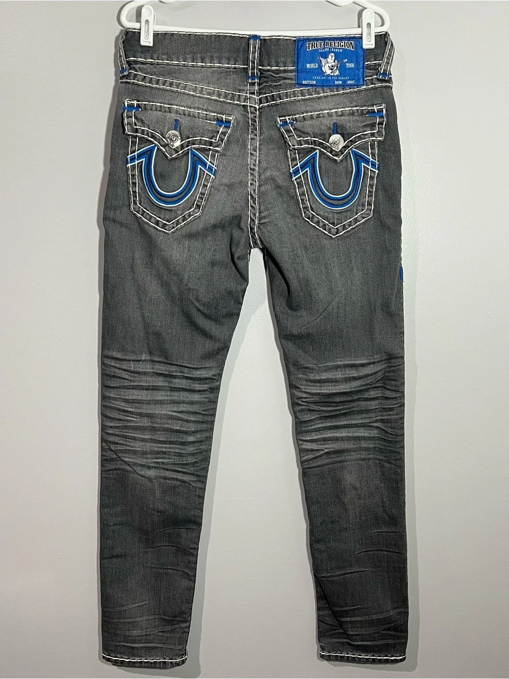 True Religion Rocco Relaxed Skinny Gray White Blue Jeans Mens Size 30